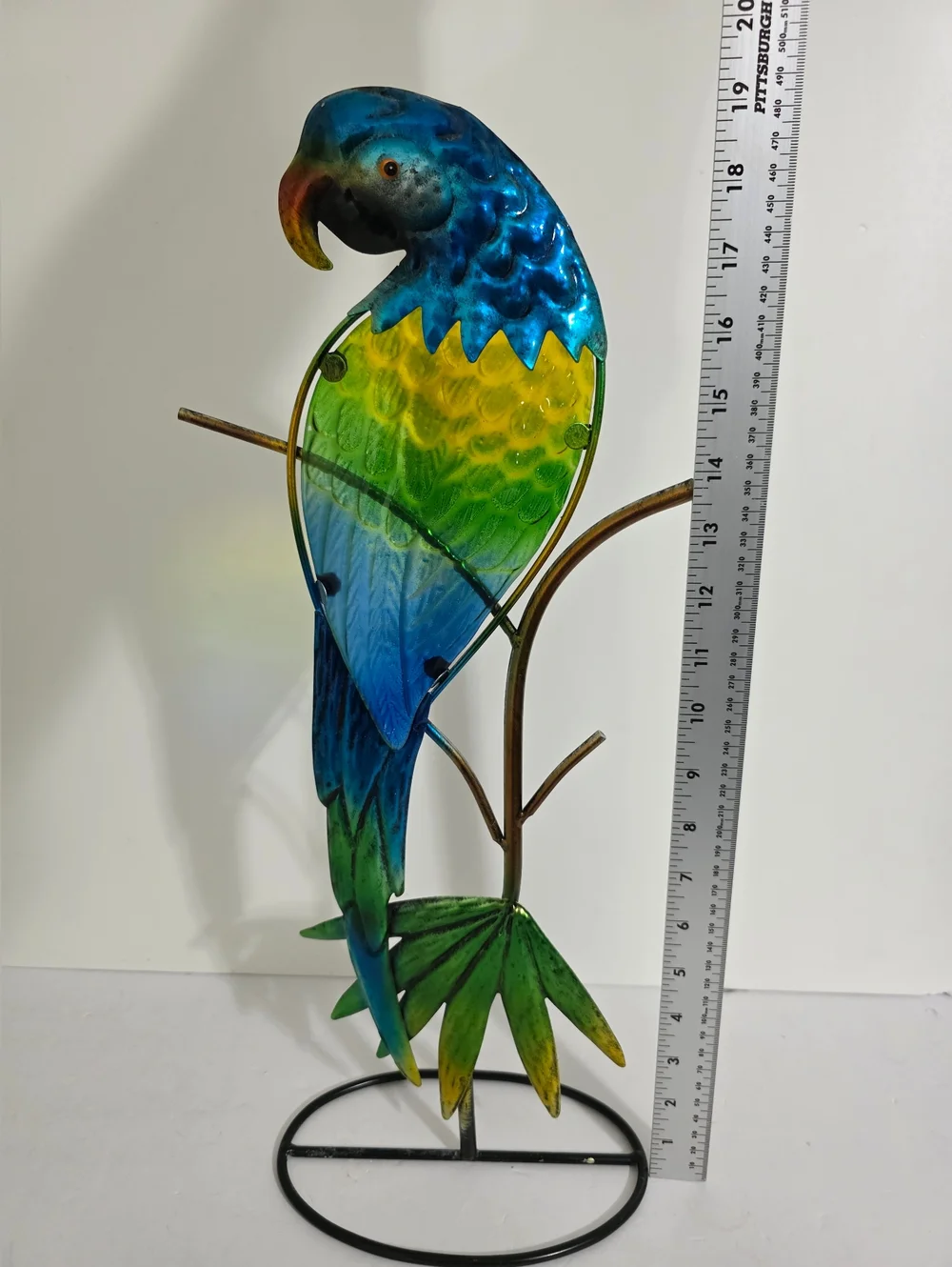 Decorative Metal Parrot Ornament - Blue Green Yellow